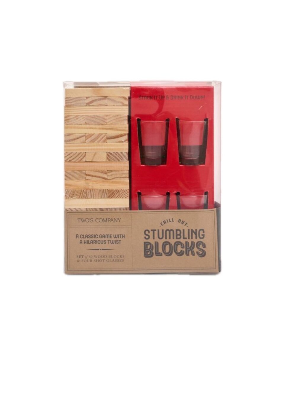 Two's Company Classic Drinking Game Stumbling Blocks Shot Glasses & Wood Blocks